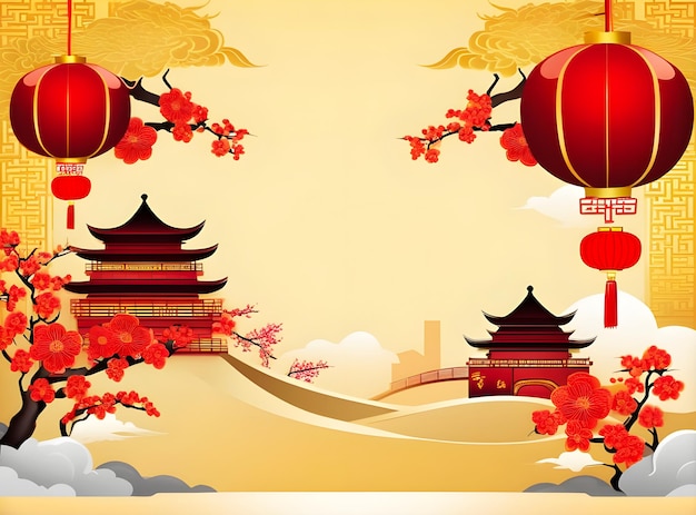 Happy Chinese New Year Celebration Background Red Backdrop China Holiday