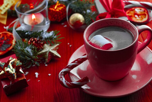 Happy Christmas day Merry Christmas with homemade cookies and coffee cup on wood table background party holiday and happy New Year concept