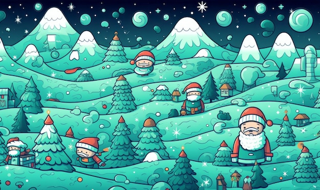 happy christmas illustration doodle style vector illustration with santa claus and christmas objects