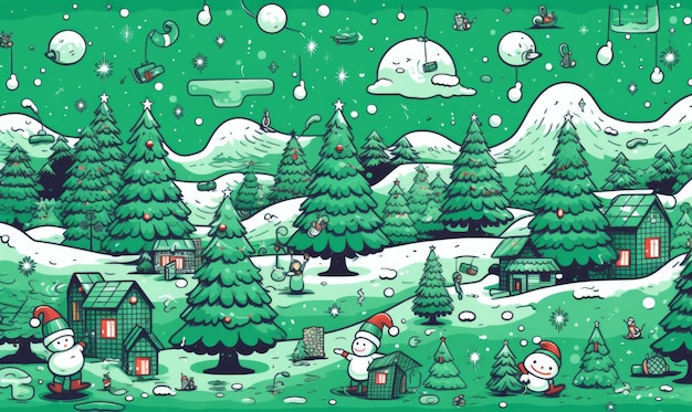 happy christmas illustration doodle style vector illustration with santa claus and christmas objects