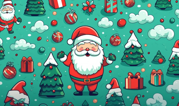 happy christmas illustration doodle style vector illustration with santa claus and christmas objects