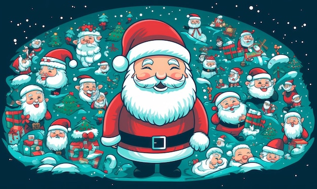 happy christmas illustration doodle style vector illustration with santa claus and christmas objects