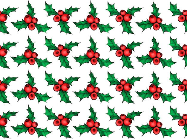 Happy Christmas mistletoe seamless pattern background, hand drawing