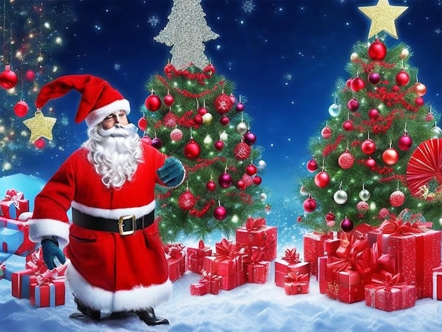 Happy Christmas wallpaper Santa Claus Snowman 3d render christmas elements