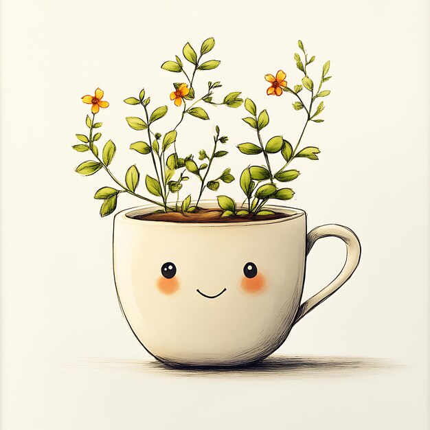 Happy Coffee Cup with Tiny Flowers