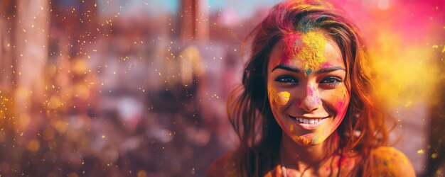 Photo a happy and colorful woman with bright smile