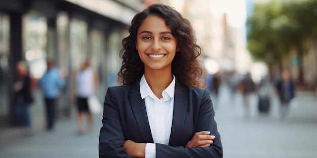 Happy and confident businesswoman in the city outdoor AI Generative AI