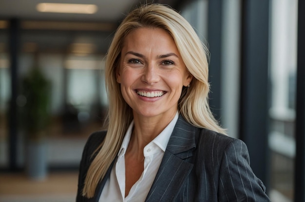 Happy and confident businesswoman at work