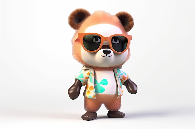 A happy and cool 3D character of a bear with full body wearing clothes and sunglasses on a background Generative AI