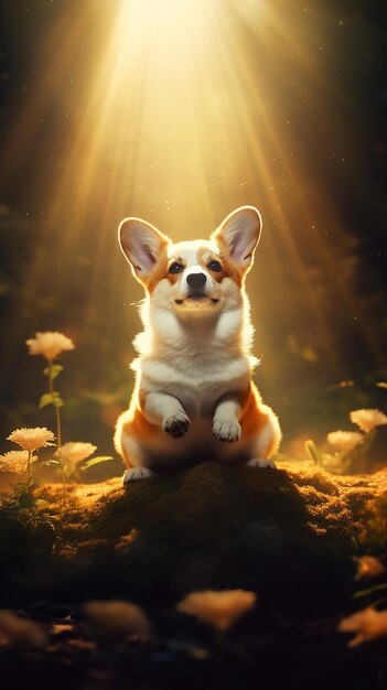 Happy Corgi Dog Balance and Meditation