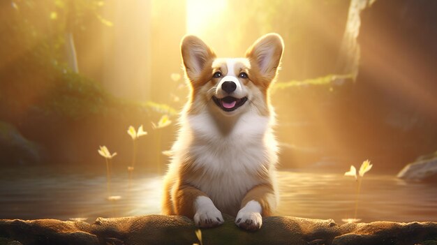 Happy Corgi Dog Balance and Meditation