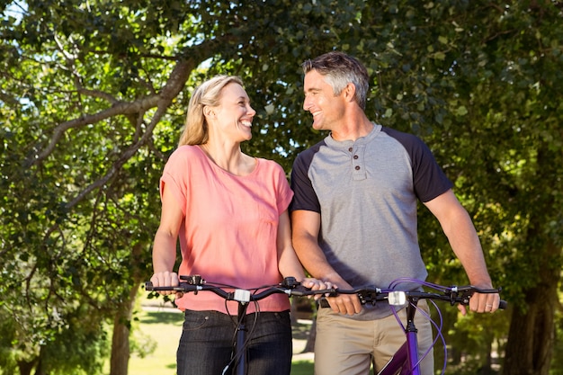 Happy couple on a bike ride