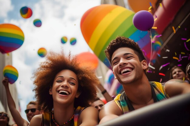 Happy Couple Celebrating at LGBTQ Gay Pride Parade in Sao Paulo Pride Month in Brazil