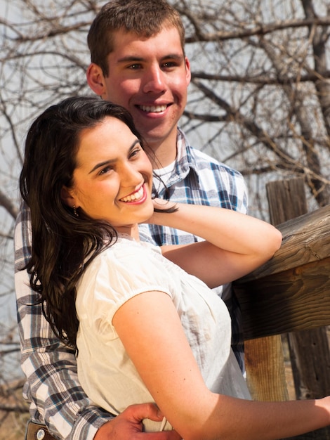 Happy couple in country side.