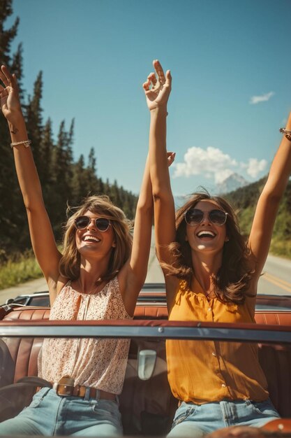 Happy Couple Enjoying a Sunny Convertible Road Trip