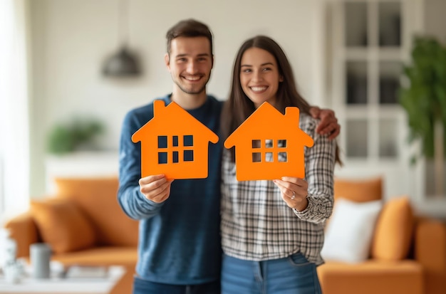 Happy Couple Holding House Cutouts