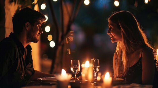 Happy couple romantic evening by candlelight AI generates images