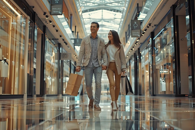 Photo a happy couple shopping together in a luxury mall