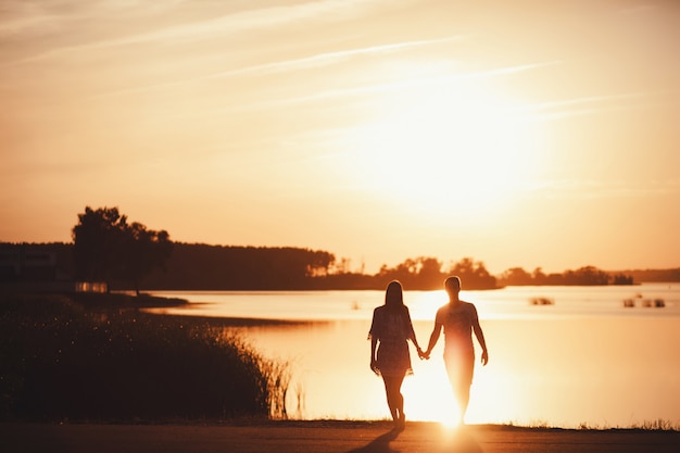 Happy couple sunset