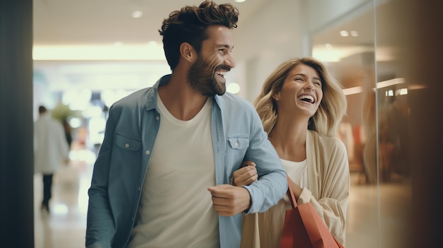 Happy couple with shopping bags people sale consumption and lifestyle concept