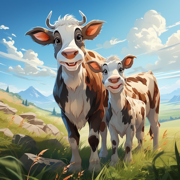 A happy cow and baby cows