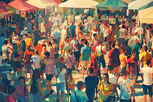 Photo happy crowd at a daytime street food festival