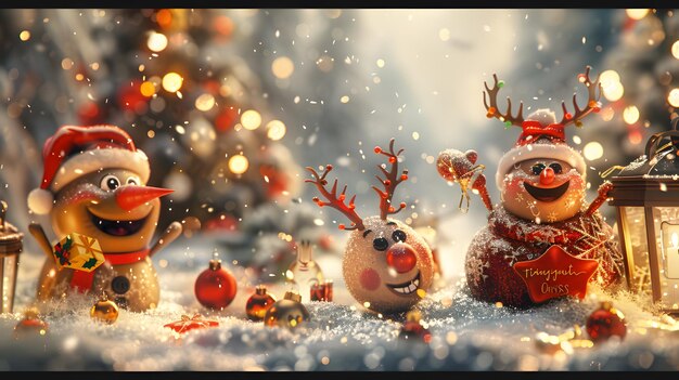 happy cute Christmas character wallpaper greeting card