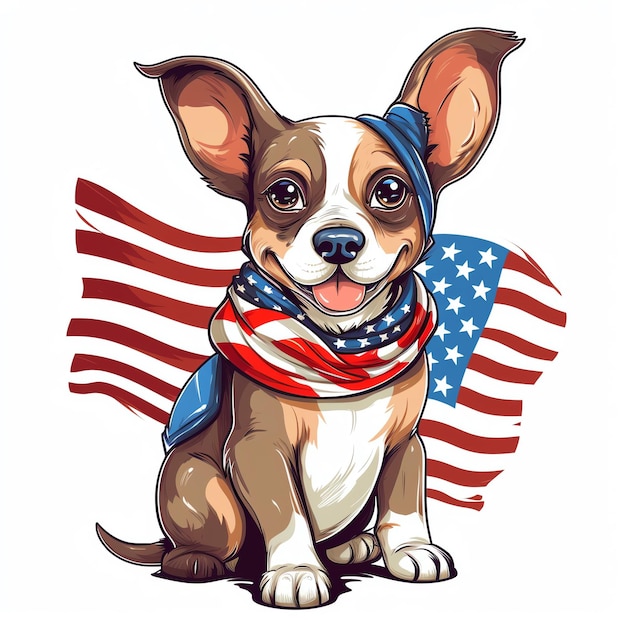 happy cute dog wearing an Uncle Sam hat with the USA Flag pet lover