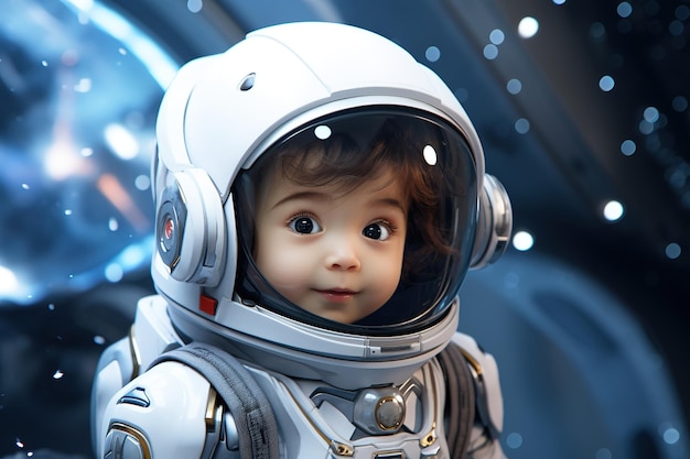 Happy cute girl wearing space costume