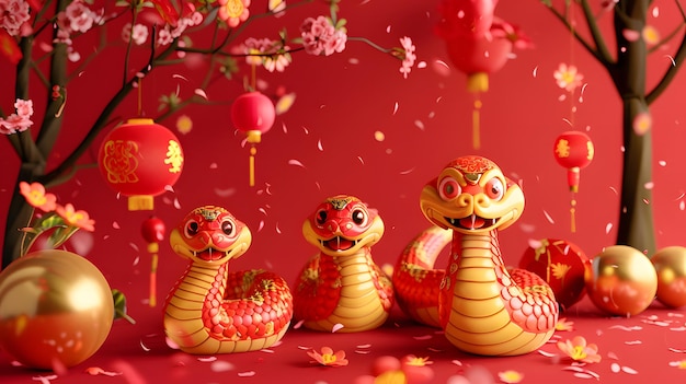 happy cute snake Chinese new year 2025 poster wallpaper greeting card