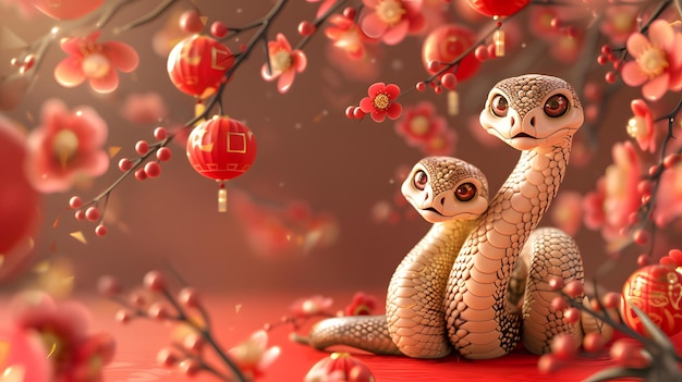 happy cute snake Chinese new year 2025 wallpaper greeting card