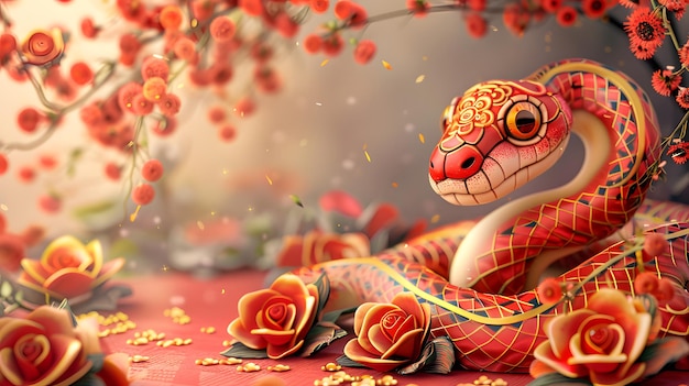 happy cute snake Chinese new year 2025 wallpaper greeting card