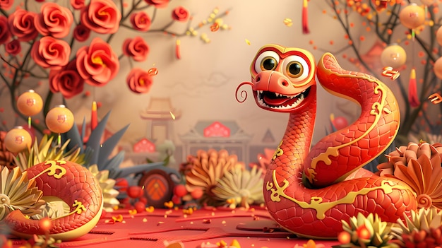 happy cute snake Chinese new year 2025 wallpaper greeting card