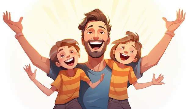 Photo a happy dad with his kids white backgrounds