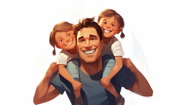 Photo a happy dad with his kids white backgrounds