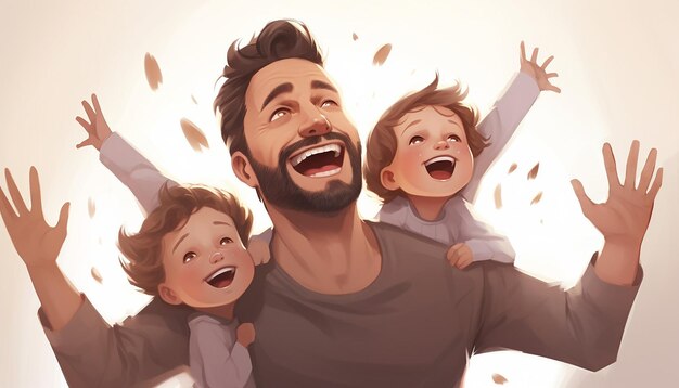 Photo a happy dad with his kids white backgrounds