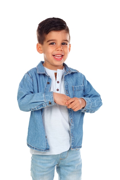 Happy dark child with denim shirt