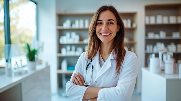 Happy Dermatologist in Modern Clinic Portrait