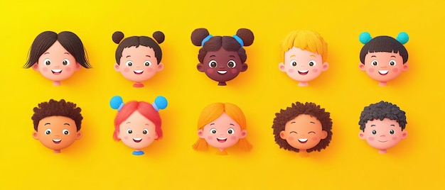 Happy Diverse Children Faces Illustration for Inclusion and Diversity Concept Happy Diverse Children Faces Illustration for Inclusion and Dive