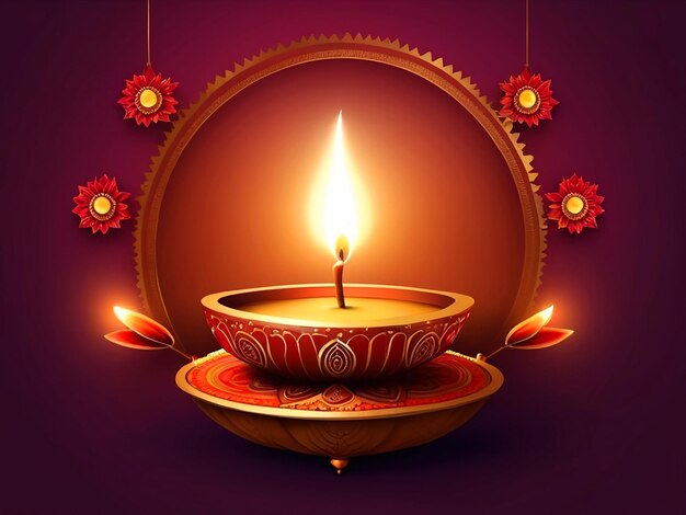 Photo happy diwali background with hyperrealistic lighting and lamp space for text in 8k