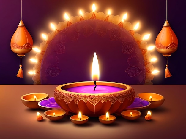 Happy Diwali Background with HyperRealistic Lighting and Lamp Space for Text in 8K