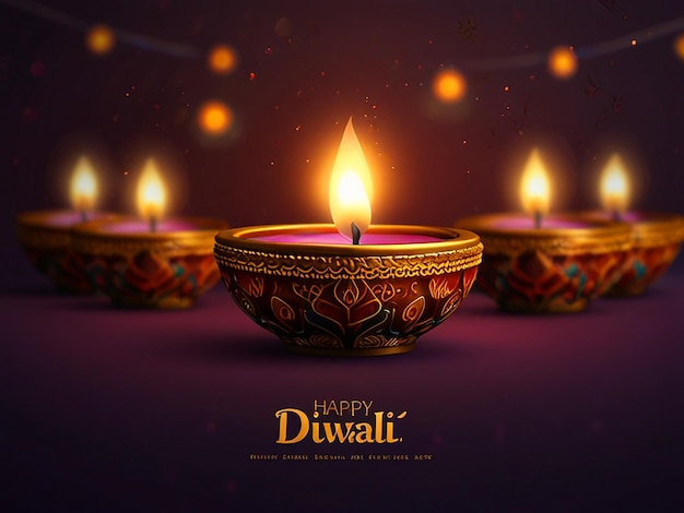 Photo happy diwali background with hyperrealistic lighting and lamp space for text in 8k