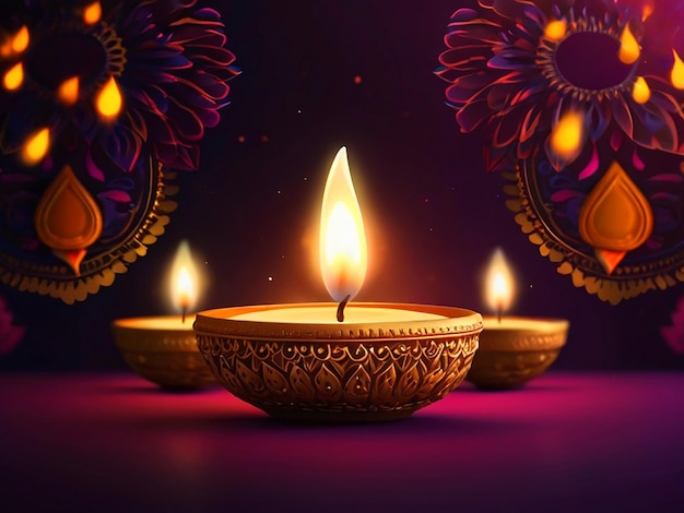 Photo happy diwali background with hyperrealistic lighting and lamp space for text in 8k