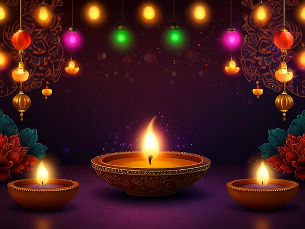 Happy Diwali Background with HyperRealistic Lighting and Lamp Space for Text in 8K