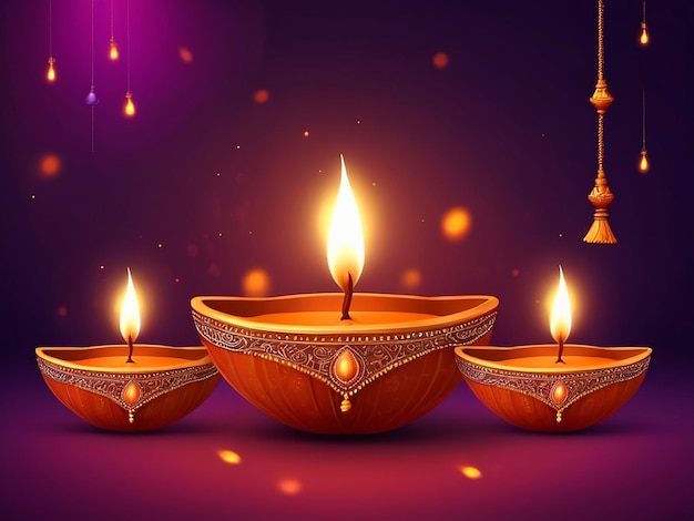 Happy Diwali Background with HyperRealistic Lighting and Lamp Space for Text in 8K