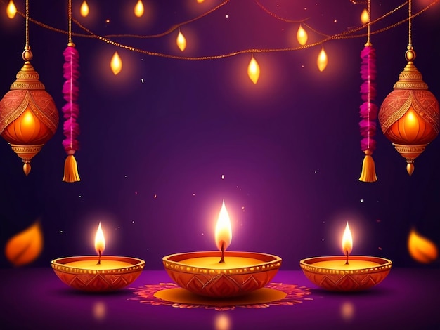 Happy Diwali Background with HyperRealistic Lighting and Lamp Space for Text in 8K