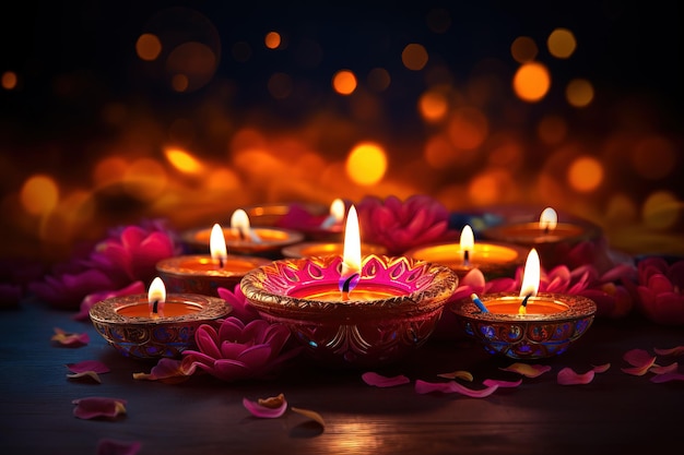 happy Diwali celebration festival Indian traditional candles and oil lamps Generative AI