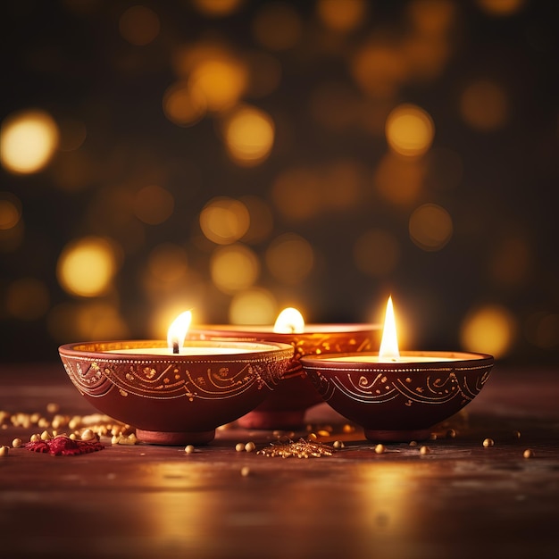 happy Diwali celebration festival Indian traditional candles and oil lamps Generative AI