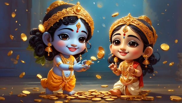 Happy Diwali Celebration with Little Radha Krishna