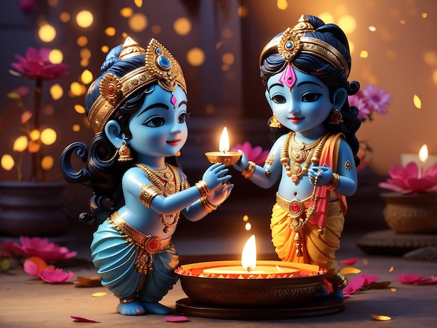 Happy Diwali Celebration with Little Radha Krishna